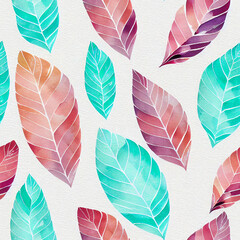 Fototapeta premium Whimsical Watercolor: A Natural Spring Pattern of Modern Decorative Leaves in a Refreshing Seamless Design
