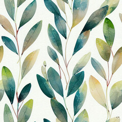 Whimsical Watercolor: A Natural Green Spring Pattern of Modern Decorative Leaves in a Refreshing Seamless Design