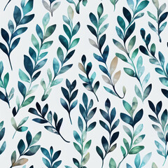 Fototapeta premium Whimsical Watercolor: A Natural Green Spring Pattern of Modern Decorative Leaves in a Refreshing Seamless Design