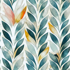 Fototapeta premium Whimsical Watercolor: A Natural Green Spring Pattern of Modern Decorative Leaves in a Refreshing Seamless Design