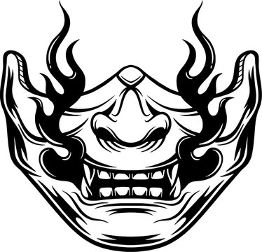 recommend clip art: Japanese demon evil mask , mascot logo illustration line art