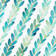 Fototapeta premium Whimsical Watercolor: A Natural Green Spring Pattern of Modern Decorative Leaves in a Refreshing Seamless Design