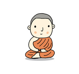 Buddhist Monk sitting, hand drawn style vector illustration