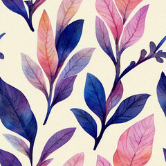 Whimsical Watercolor: A Natural Spring Pattern of Modern Decorative Purple Leaves in a Refreshing Seamless Design