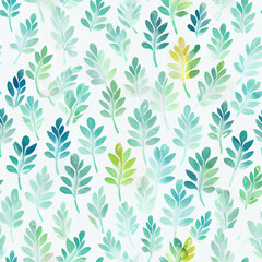 Fototapeta premium Whimsical Watercolor: A Natural Green Spring Pattern of Modern Decorative Leaves in a Refreshing Seamless Design