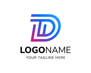 Futuristic letter DT logo with monoline style