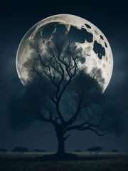 Papier Peint photo Pleine Lune arbre moon and tree
