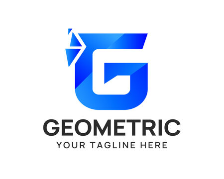 Letter G blue gradient logo with pixel splash