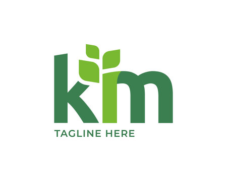 Letter KM leaf nature logo