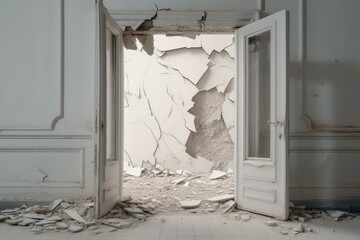 Broken white doorway. Barrier. Generative AI