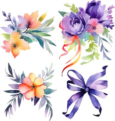 colorful watercolor floral ribbon