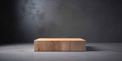 wood square pedestal, concrete background for product display, showcase