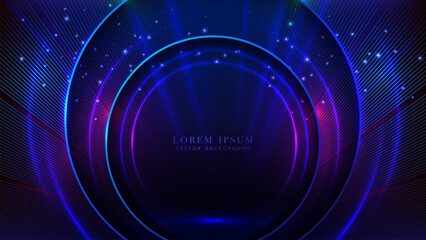 Abstract circle light effect with diagonal line and glitter light on dark blue background. Vector illustration