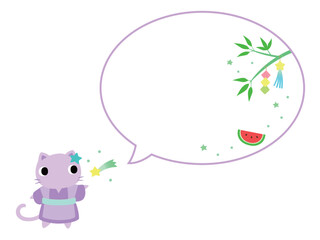 七夕のネコ　吹き出し＋装飾付