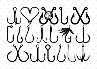 Fish Hook SVG Cut Files | Fish Hook Silhouette | Fishing Hook Svg | Crossed Fishing Hooks Svg | Circle Monogram Svg | Hook Svg | Fish Hook Bundle