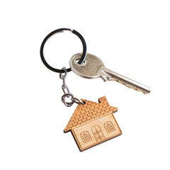 Key with a house keychain, isolated. Transparent background.