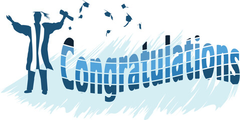 Graduation celebration in silhouette and congratulations typography.