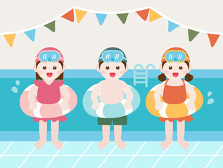 여름철 어린이 수영장 물놀이 일러스트 캐릭터 이미지