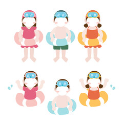 여름철 어린이 수영 물놀이 일러스트 캐릭터 이미지 얼굴합성