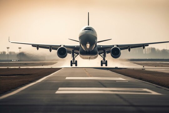 A plane taking off & landing on runway. Generative AI