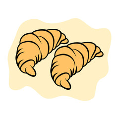 Croissant cartoon style image for banner, sticker, advertisement, vector illustration.