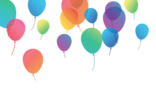 Illustration of colorful balloons on white background with space for text.