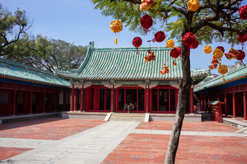 The courtyard of Koxinga's Shrine in Tainan taiwan. A traditional Taiwanese shrine on a sunny day.