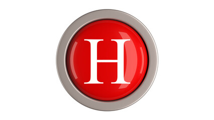 Red Button 3d with letter H white color  on top, 3d button PNG isolated white background