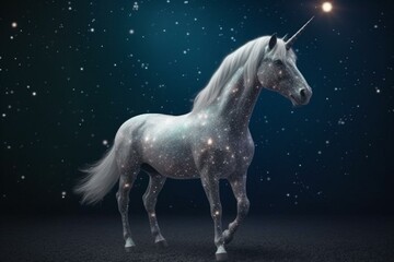 Plakat A cosmic dapple grey unicorn gracefully moves across the galaxy amidst the sparkling stars. Generative AI