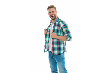 Fototapeta premium happy casual man in studio. photo of casual man wearing checkered shirt. casual man