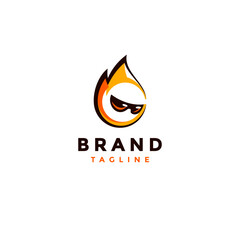 Cute Fire Head Wearing Glasses Logo Design. Simple Orange Fire Head Wearing Black Glasses Logo Design.