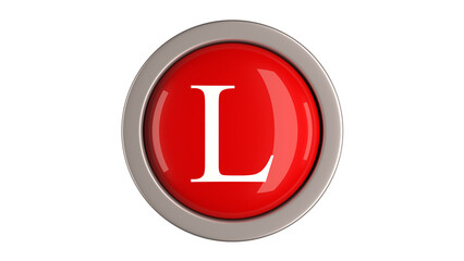 Red Button 3d with letter L white color  on top, 3d button PNG isolated white background