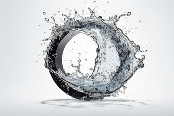 Fototapeta na wymiar Realistic 3D circle frame with clear water splashing, isolated on white background. Generative AI