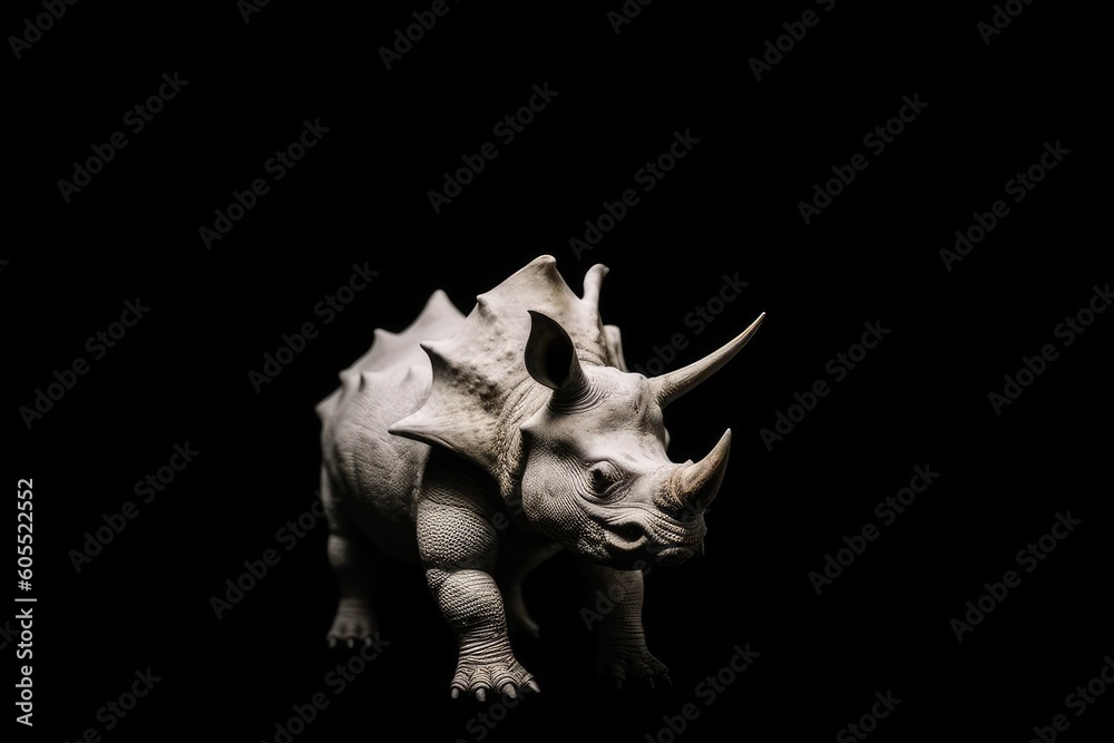 Canvas Prints solitary white rhinoceros standing in the darkness Generative AI