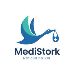 Logo illustration of stork carrying medicine. It is suitable for use as logos for drug supply pharmacies.