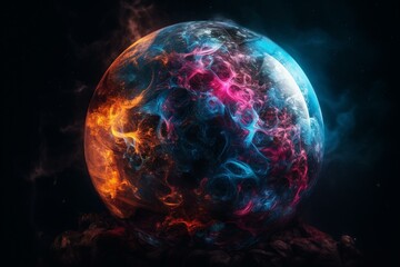 Vibrant sphere and nebulae in the cosmos. Generative AI