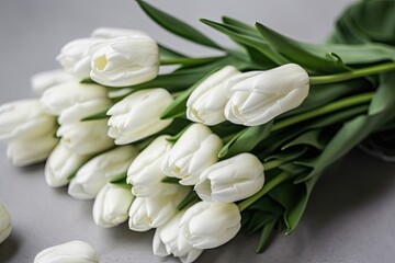 Fototapeta na wymiar beautiful bouquet of fresh white tulips arranged on a table Generative AI