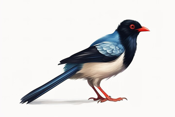 Obraz premium Image of a red billed blue magpie on a white background. .Bird. Animals. Illustration, generative AI.