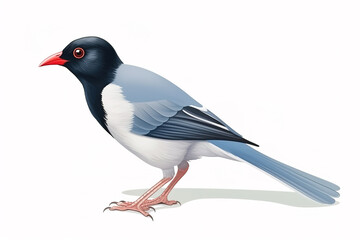 Obraz premium Image of a red billed blue magpie on a white background. .Bird. Animals. Illustration, generative AI.