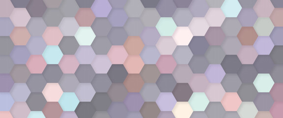Abstract futuristic hexagon with glowing light background. Geometric hexagonal metal shape background. Honeycomb mosaic background. Random waving motion canvas pattern.	