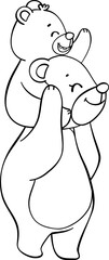 Cute mom bear and baby bear mother's day cartoon animal outline doodle drawing