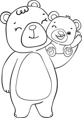 Cute mom bear and baby bear mother's day cartoon animal outline doodle drawing