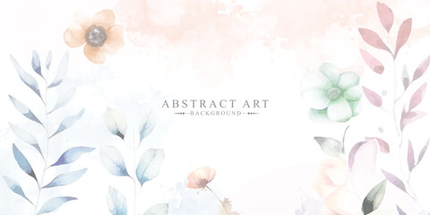 Abstract floral art vector background. Hand drawn flowers line art botanical watercolor. Use by Template design, invitation card, banner, print, greeting card, poster, wallpaper, background, cover and