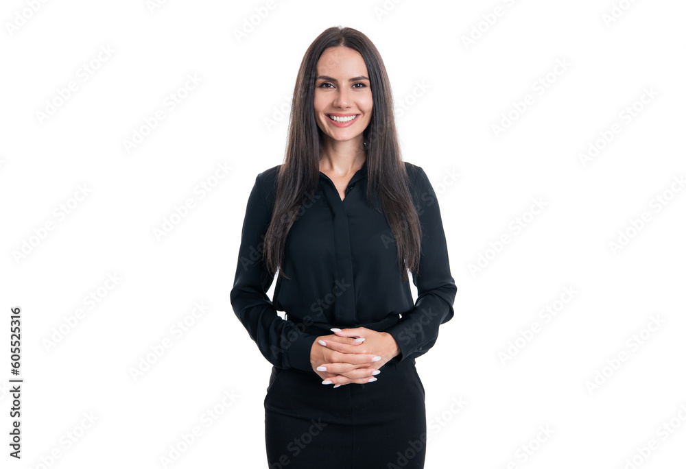 Wall mural happy business woman isolated on white background. caucasian business woman in studio