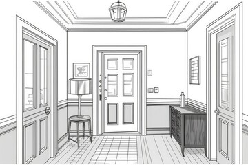 Simple Room with a Door and a Chair Generative AI