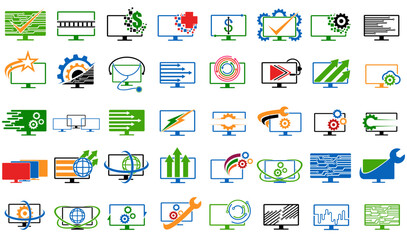 Big Set Computer service logo icon design template Vector Illustration