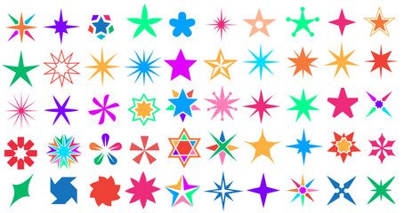 Set collections colorful stars icons y2k elements vector illustration