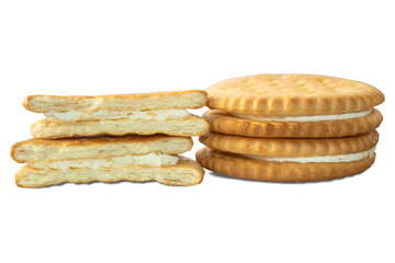 Crackers inside with creamy white cream isolated on transparent background.