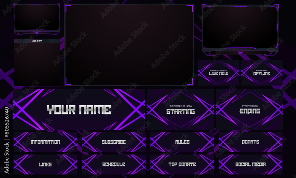 Wall mural twitch overlay live stream template set