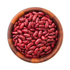 Red beans in wooden bowl isolated on white background , top view , flat lay.